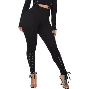 Pretty Little Things Shape Black Lace Up Cotton Leggings Size 2 Small NWT